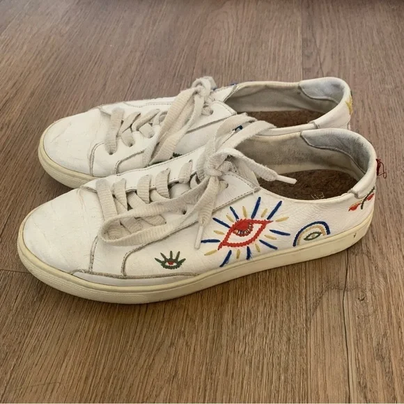 Soludos Lockhart Embroidery White Leather Sneakers Size 7.5 - Picture 3 of 8